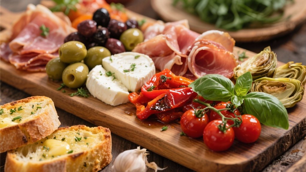 antipasto and garlic bread