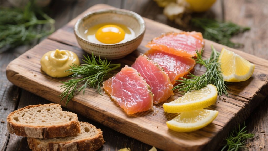 aquavit infused egg yolks