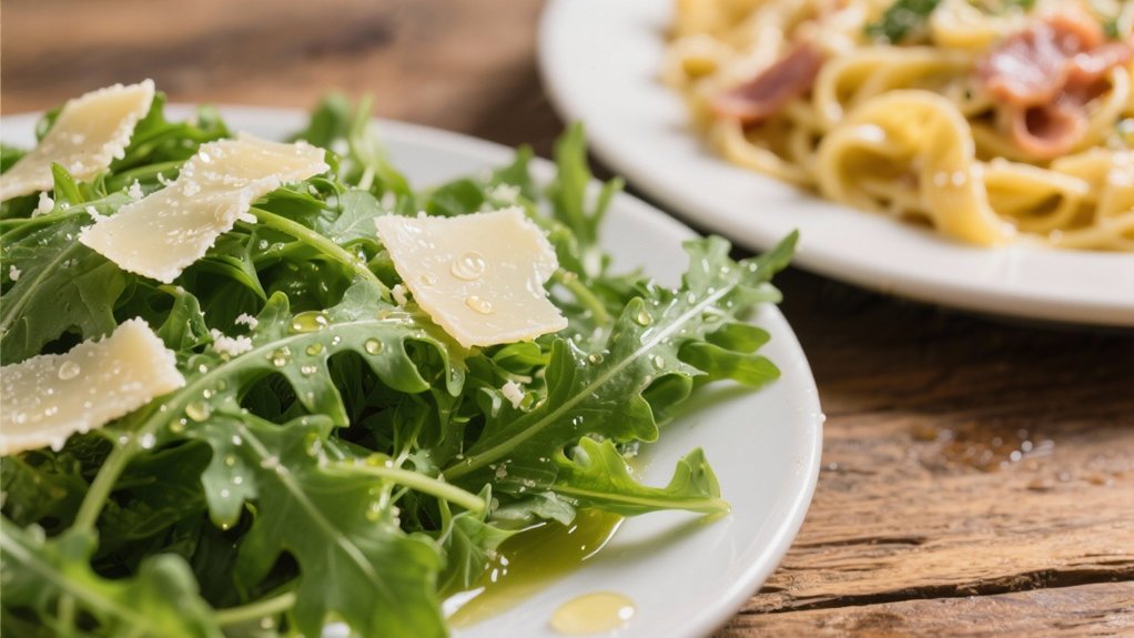 arugula salad complements carbonara