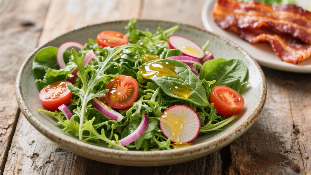 bacon enhances mixed greens