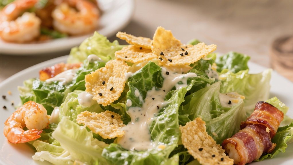 bacon shrimp with caesar salad