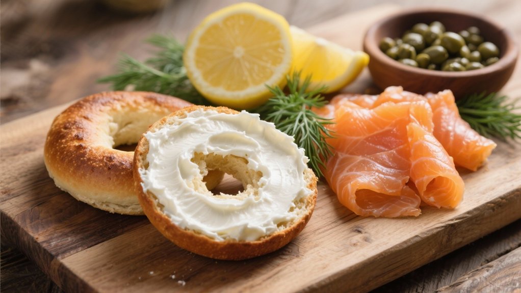bagels topped with salmon