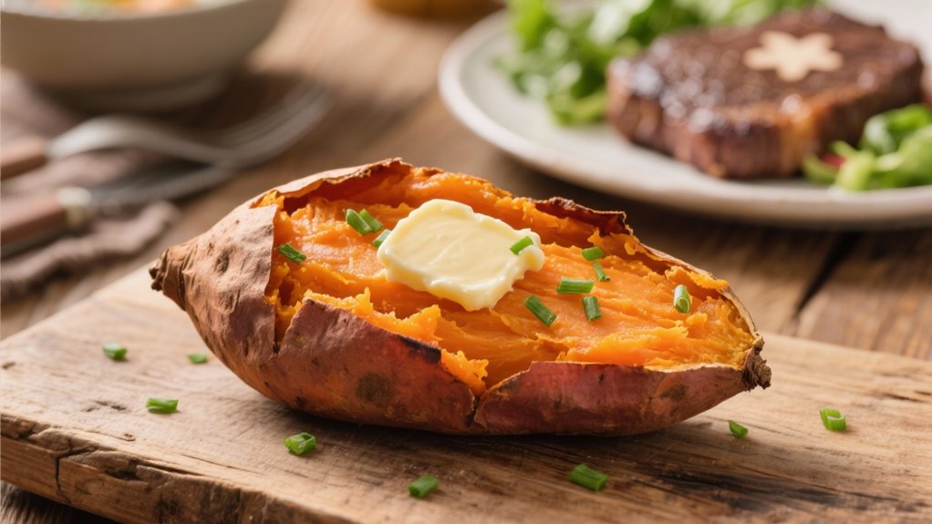 baked sweet potatoes complement steak