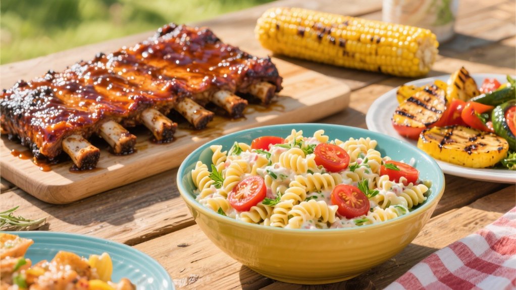 bbq ribs with pasta salad