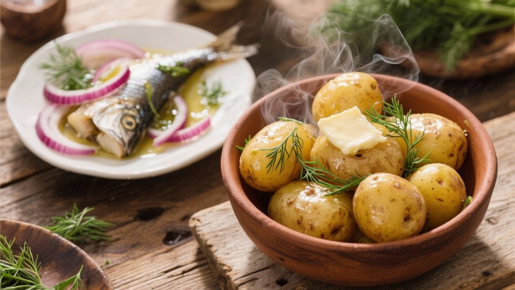 boiled potatoes and herring