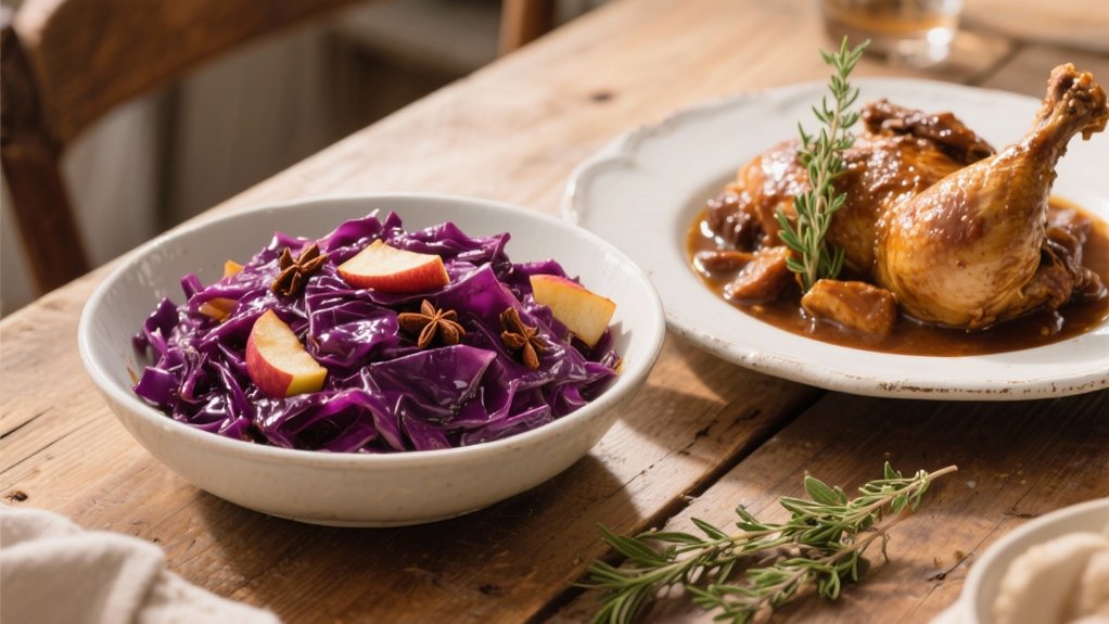 braised cabbage enhances coq au vin
