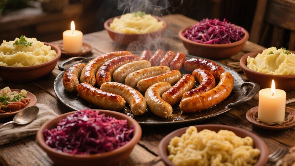 bratwurst pairs with red cabbage