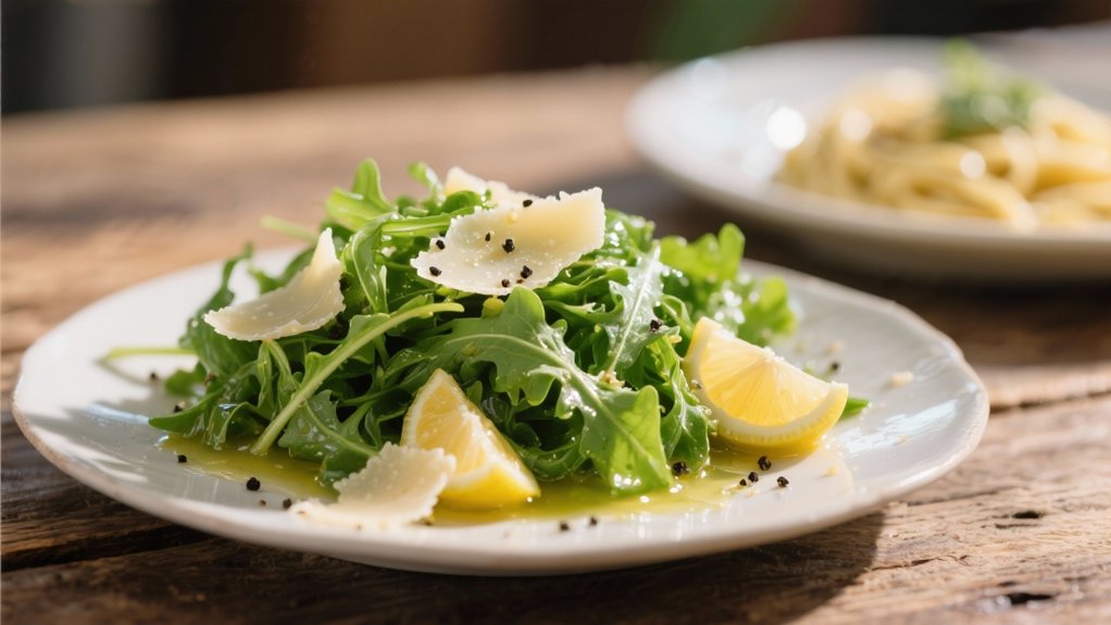 bright arugula salad contrast