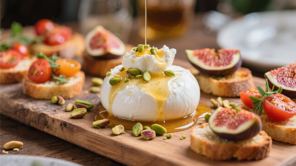 burrata with honey pistachios