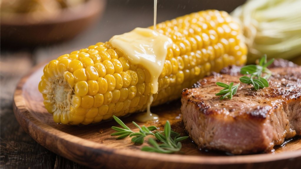 buttered corn and pork chops
