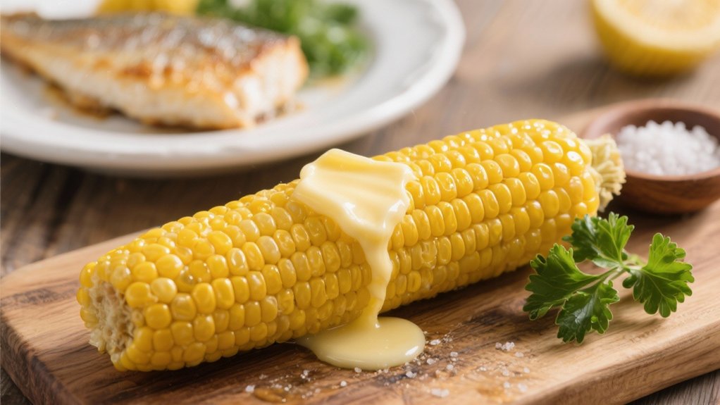 buttered corn complements fish