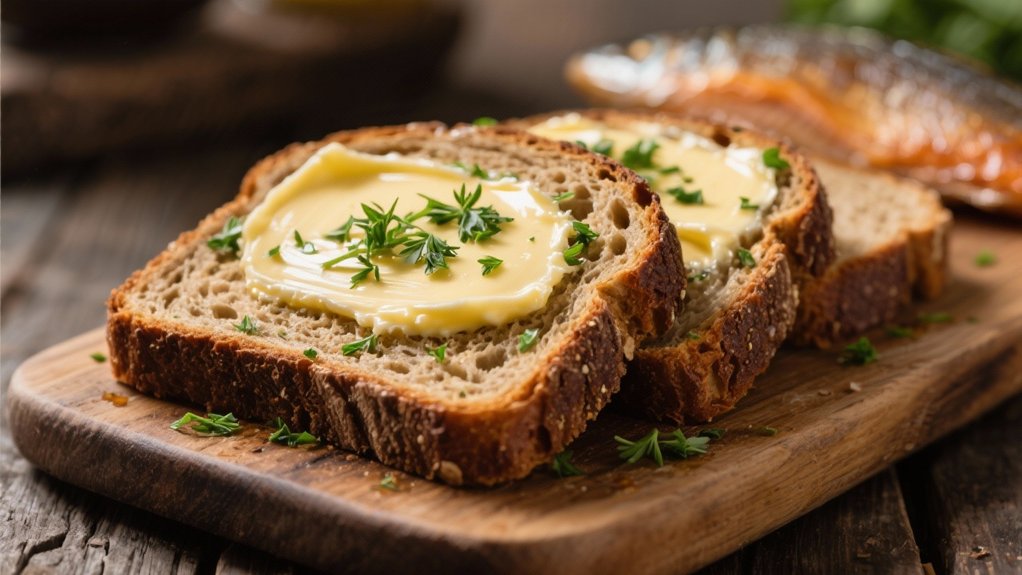 buttered rye bread topped