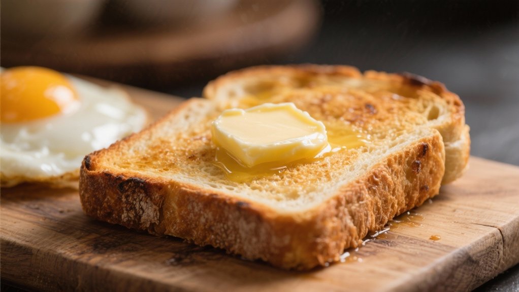 buttered toast with poached eggs