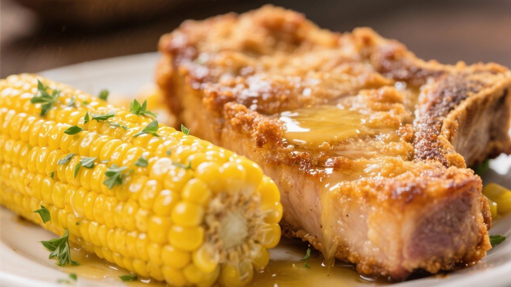 buttery corn complements pork chops