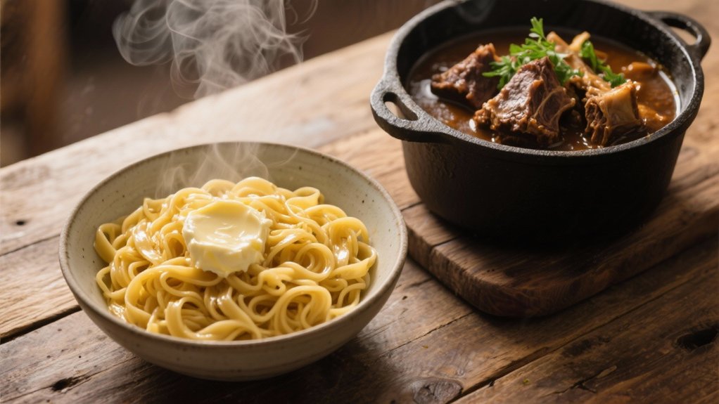 buttery noodles enhance oxtails