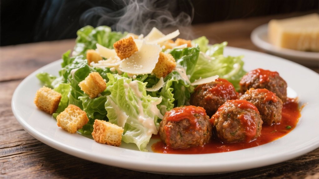 caesar salad complements meatballs