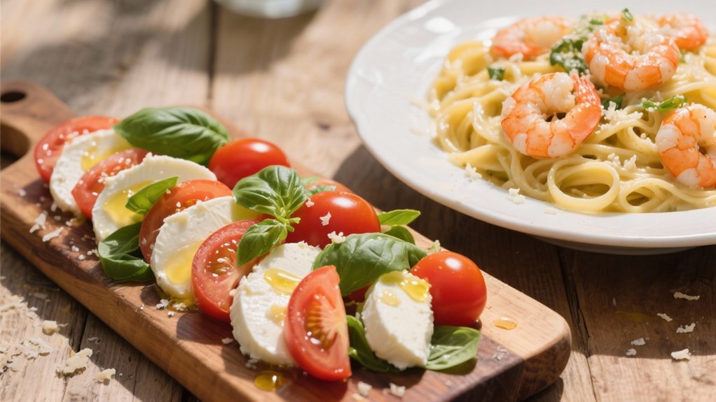 caprese salad complements shrimp alfredo