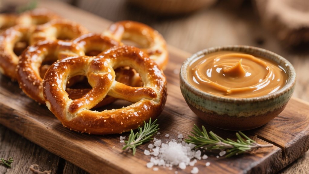 caramel dip enhances pretzels