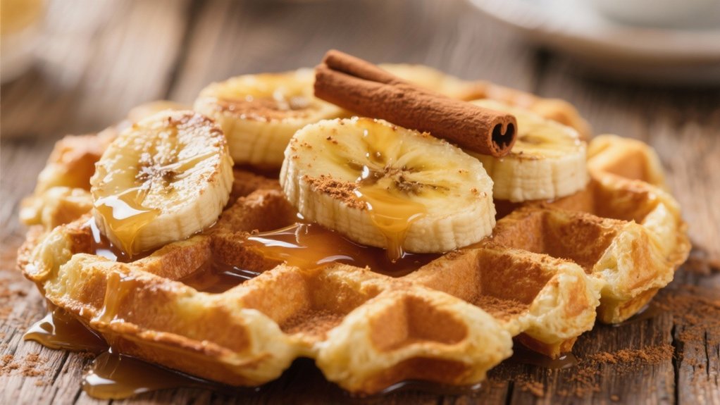 caramelized bananas enhance waffles