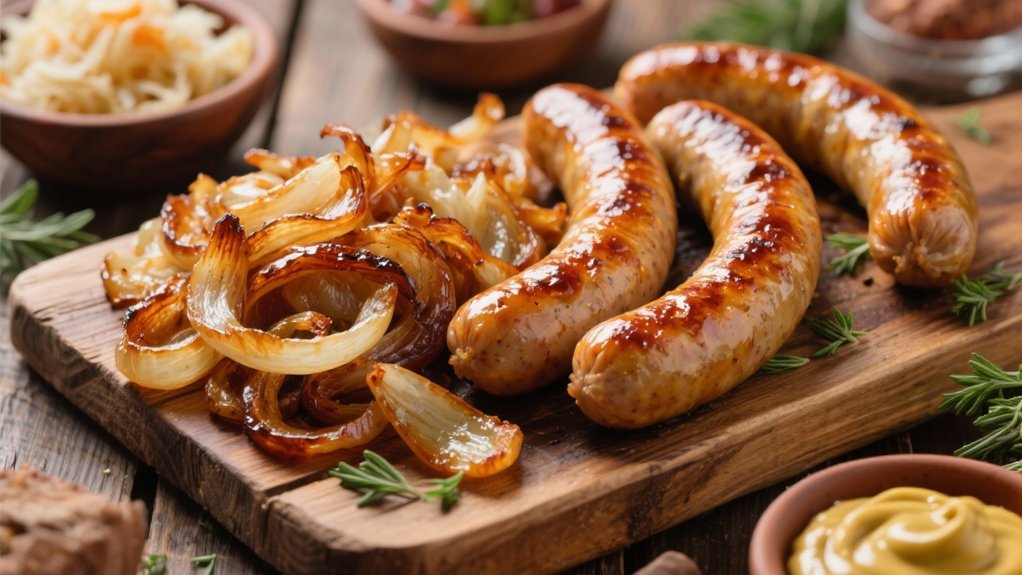 caramelized onions enhance bratwurst