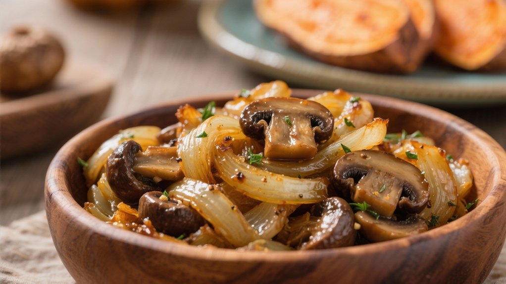 caramelized onions enhance mushrooms