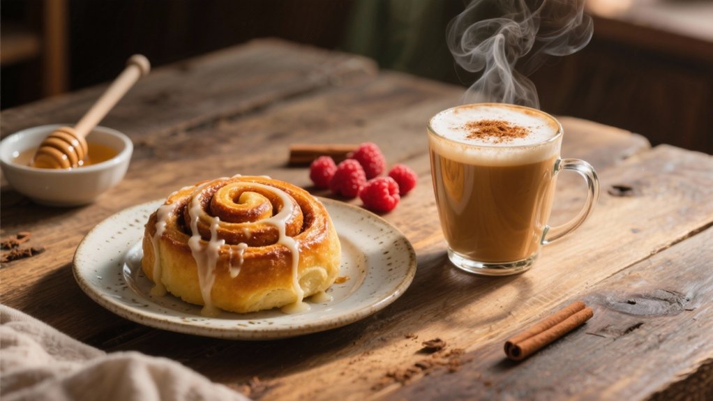 chai latte and rolls
