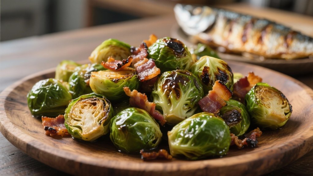 charred sprouts with bacon