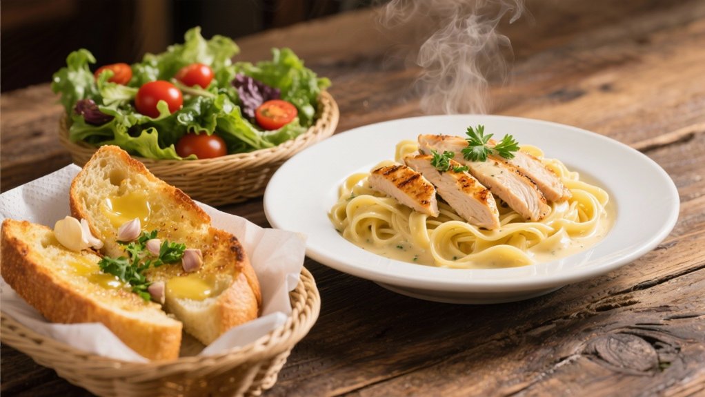chicken alfredo and garlic bread