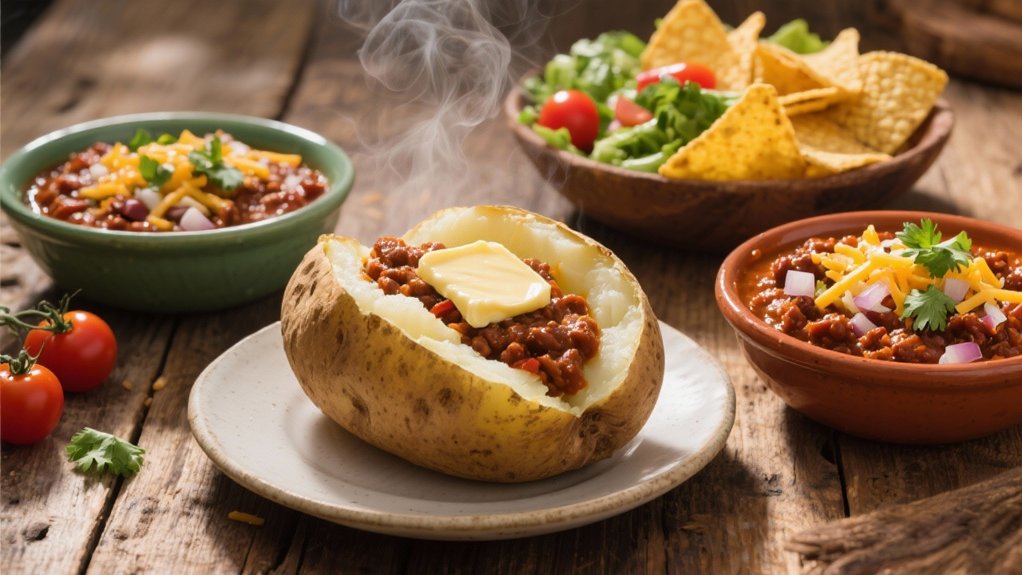 chili topped baked potato