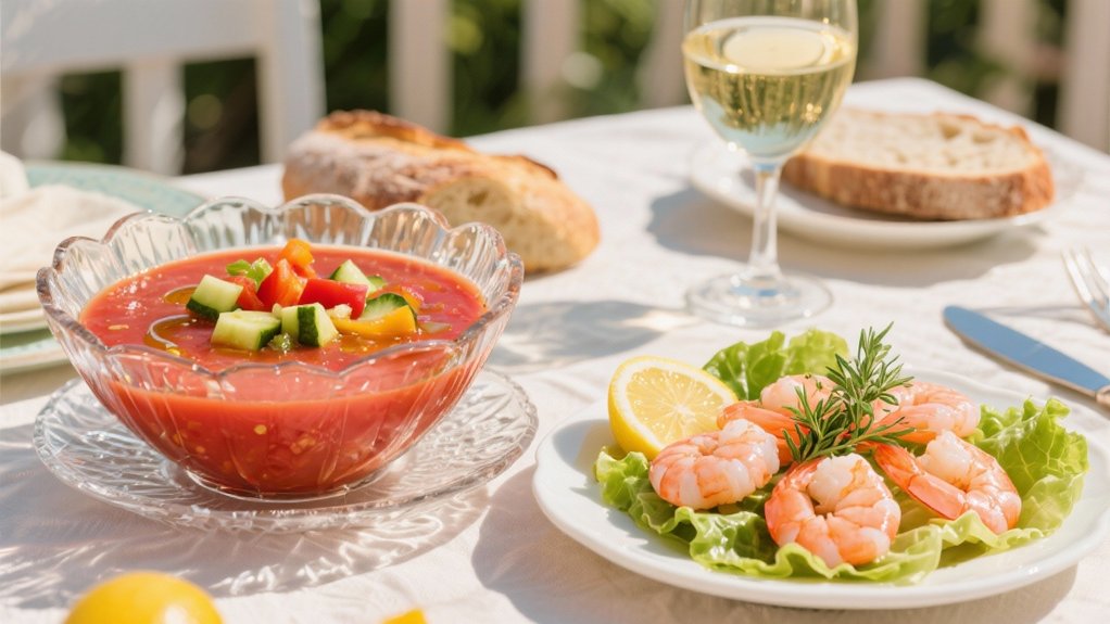 chilled gazpacho complements shrimp