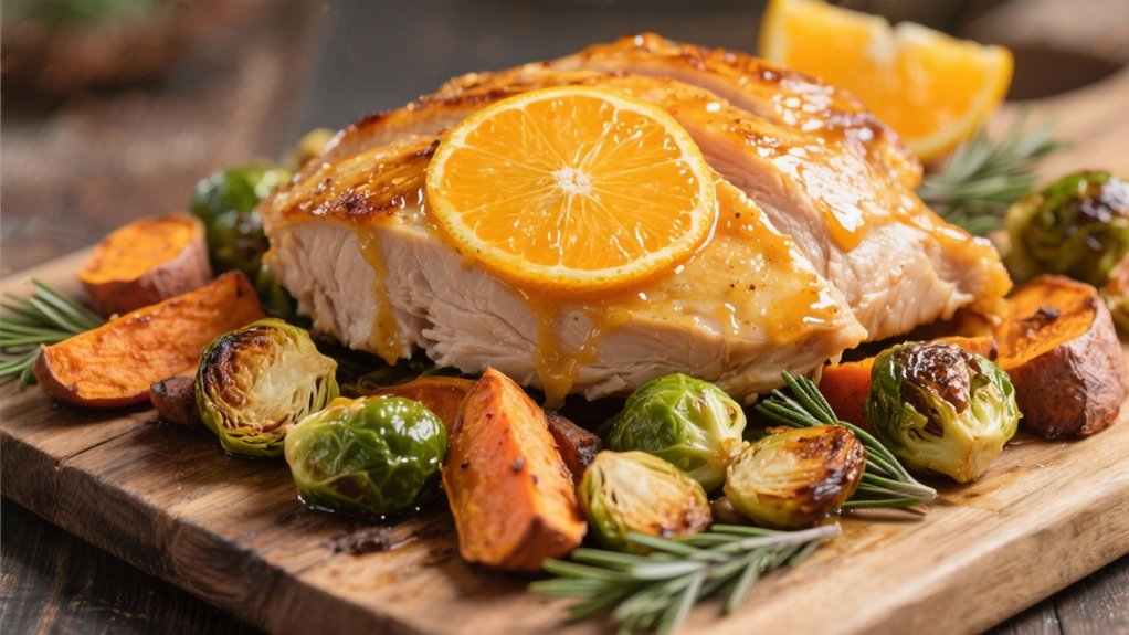 citrus glazed turkey and brussels