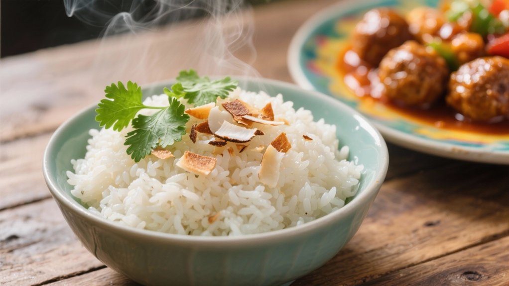 coconut rice complements meatballs