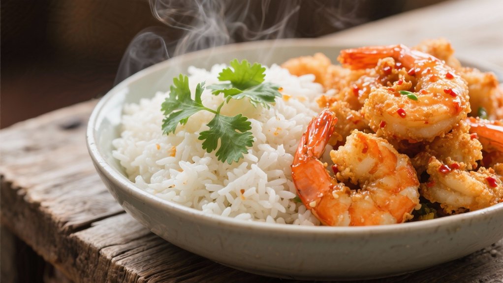 coconut rice complements shrimp