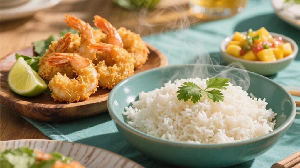 coconut rice complements shrimp
