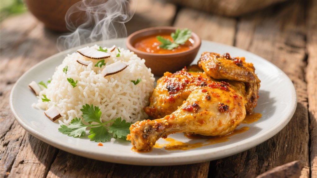 coconut rice complements spicy chicken