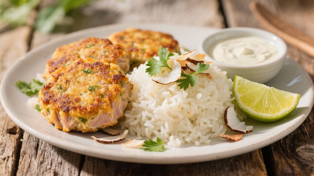 coconut rice complements tuna