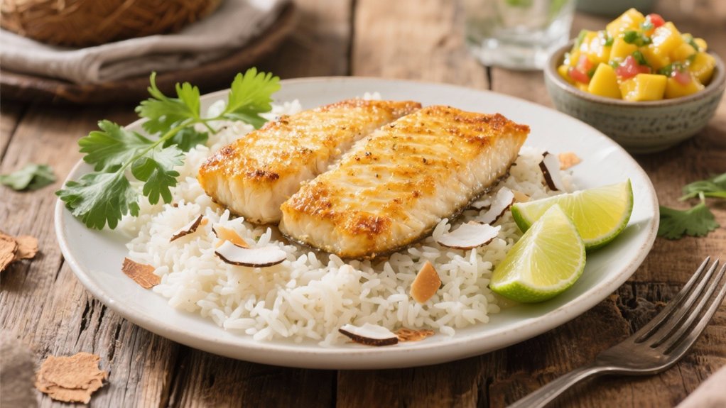 coconut rice enhances baked cod