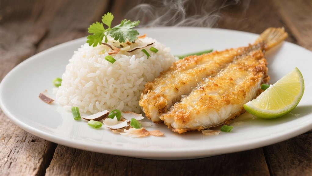 coconut rice enhances flounder