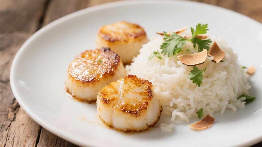 coconut rice enhances scallops