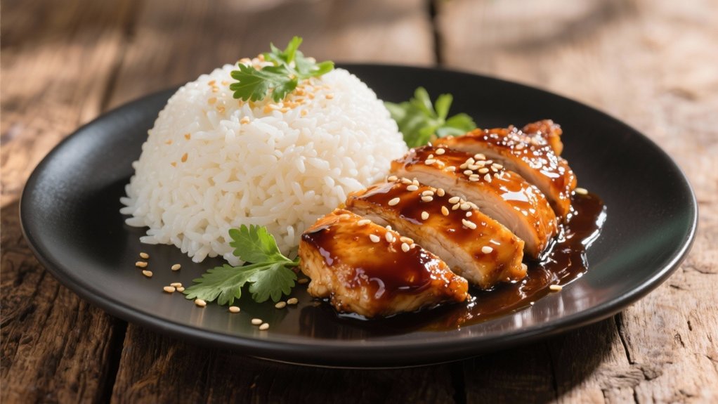 coconut rice enhances teriyaki