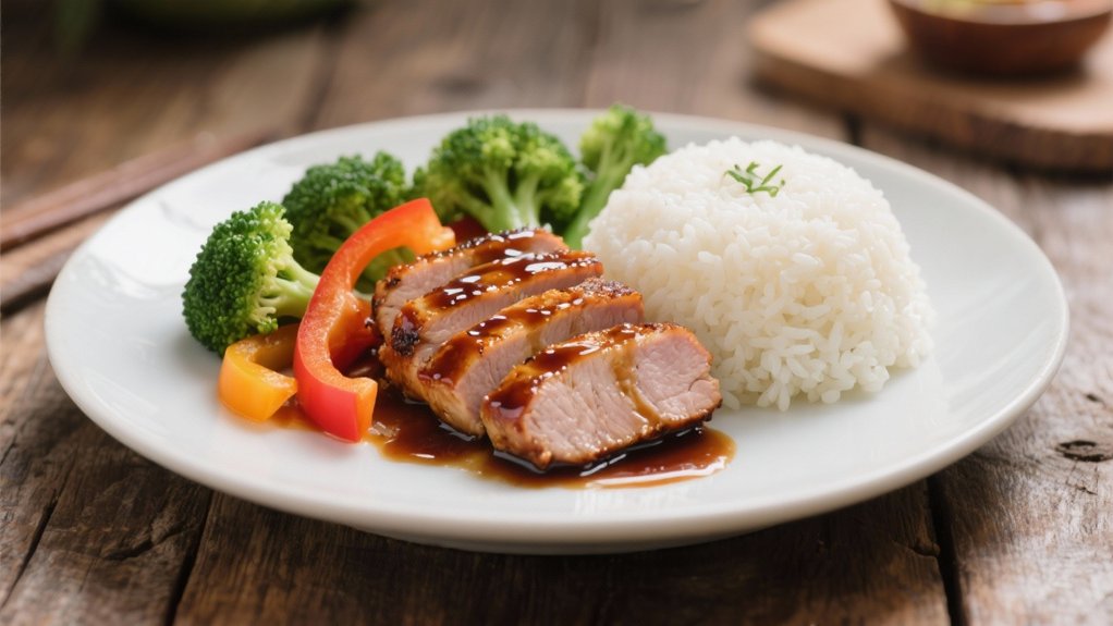 coconut rice enhances teriyaki