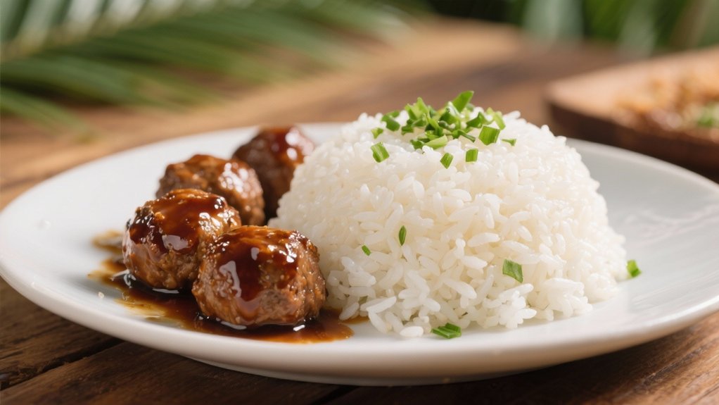 coconut rice enhances teriyaki
