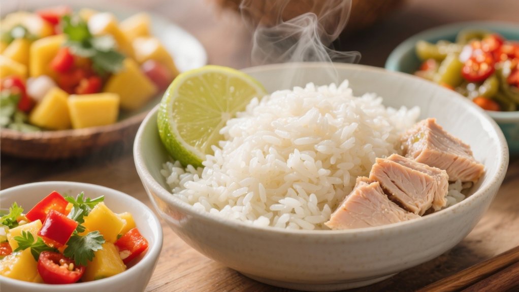 coconut rice enhances tuna
