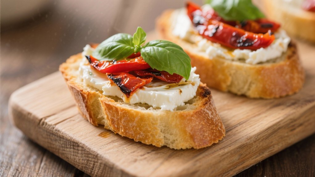 colorful roasted pepper crostini