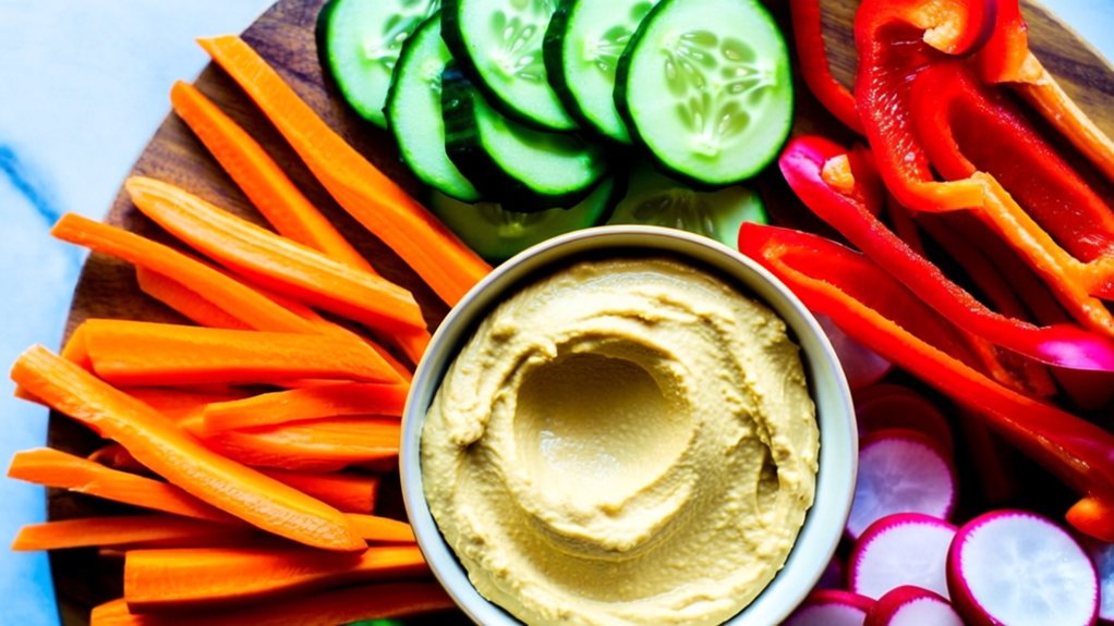 colorful vegetable hummus platter
