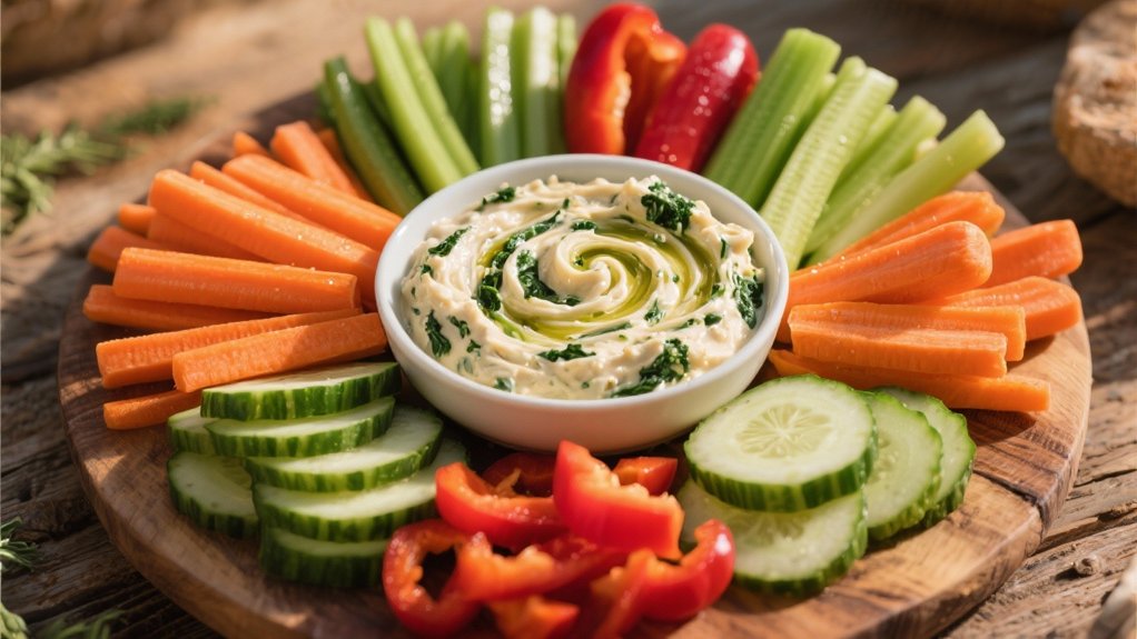 colorful veggie dipping platter
