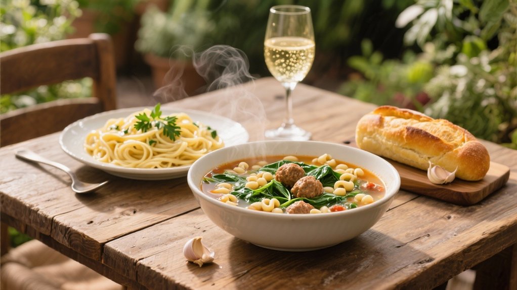 comforting broth with meatballs