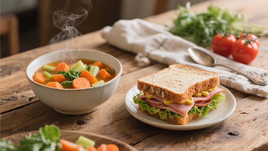 comforting soup and sandwiches