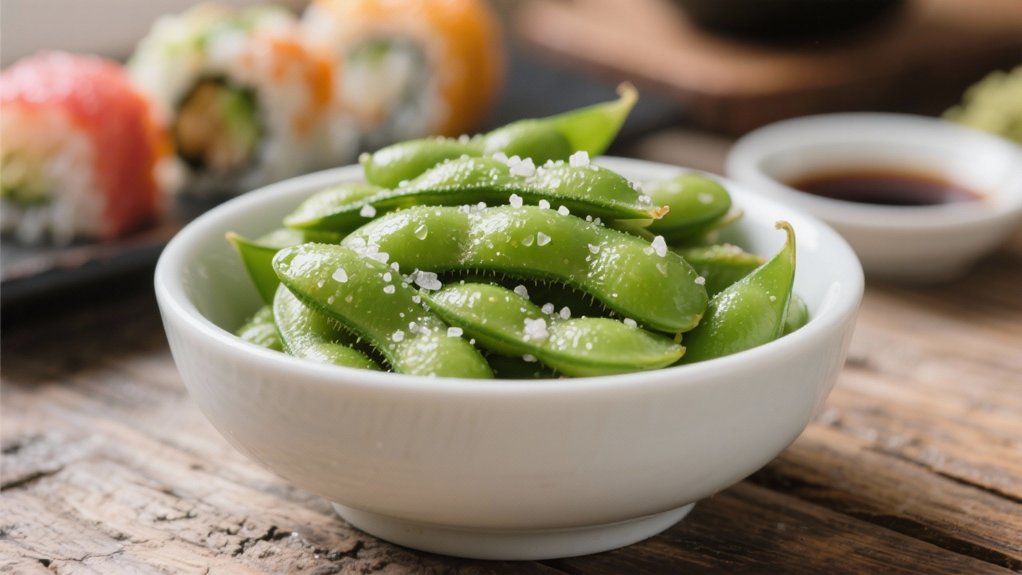 cooked green soybeans served