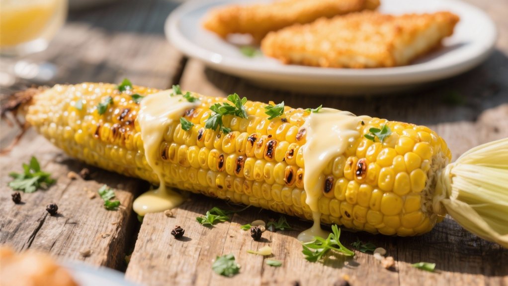 corn cob complements fish sticks